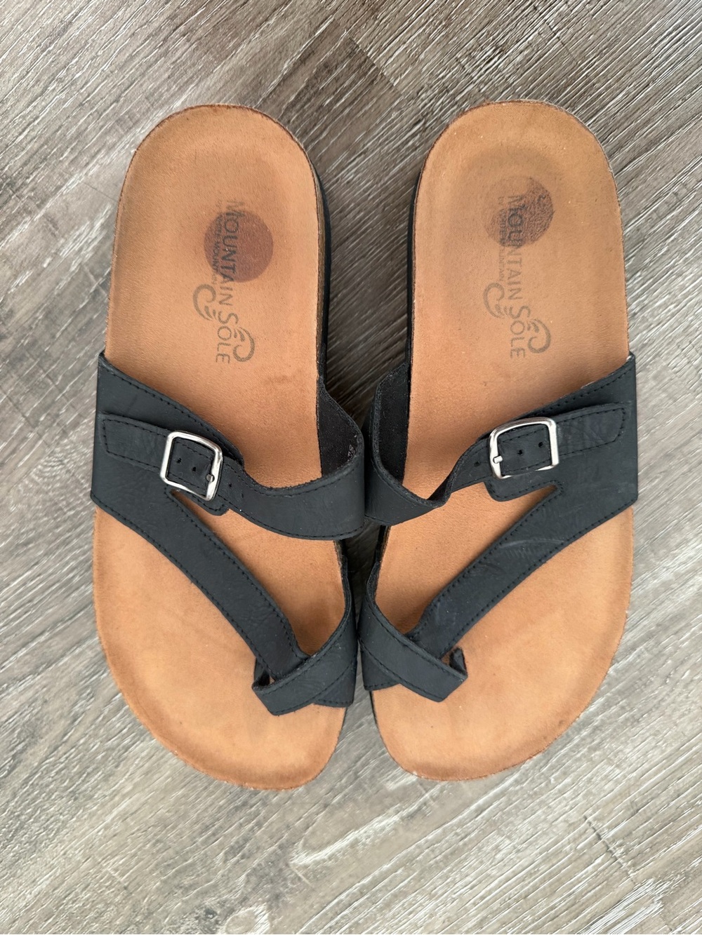 Mountain Sole Black Strappy Slide Sandals